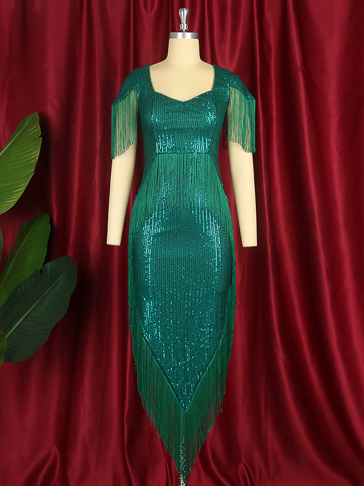 Damen glamouröses Abendkleid mit Fransendetails Echo Archiv