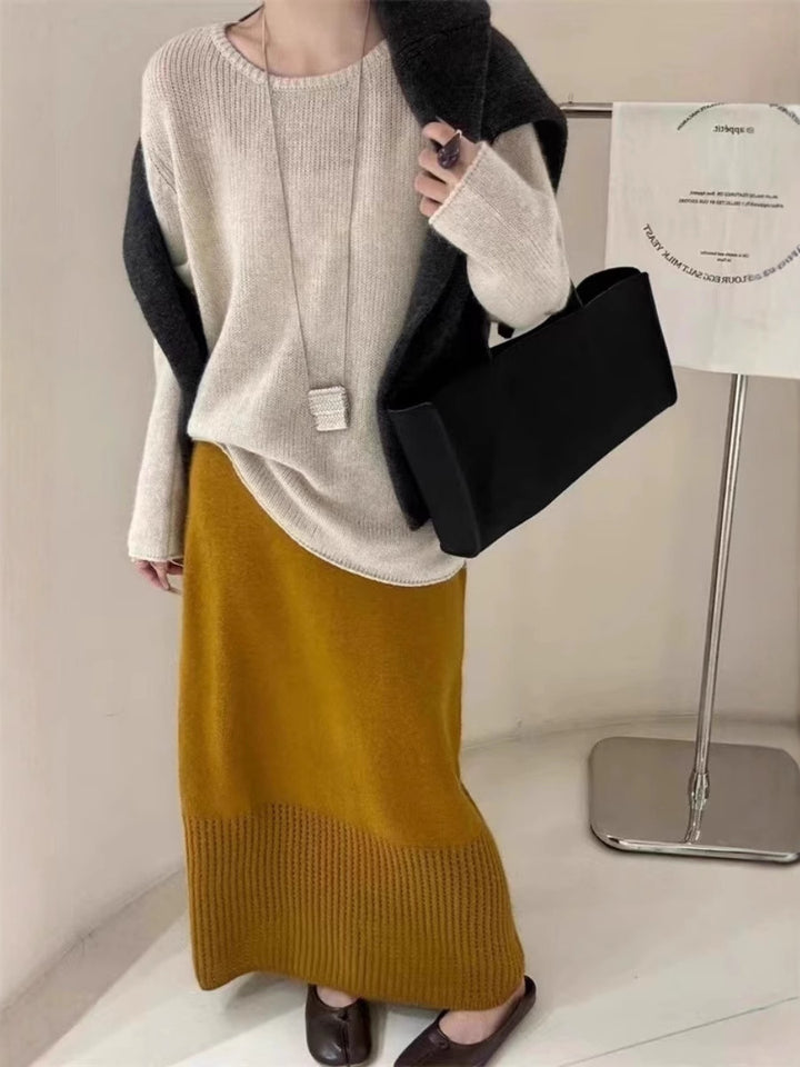 Damen Leichter Oversize-Feinstrickpullover mit Rundhals, dezentem Sheer-Effekt und gerundetem Saum Echoarchiv