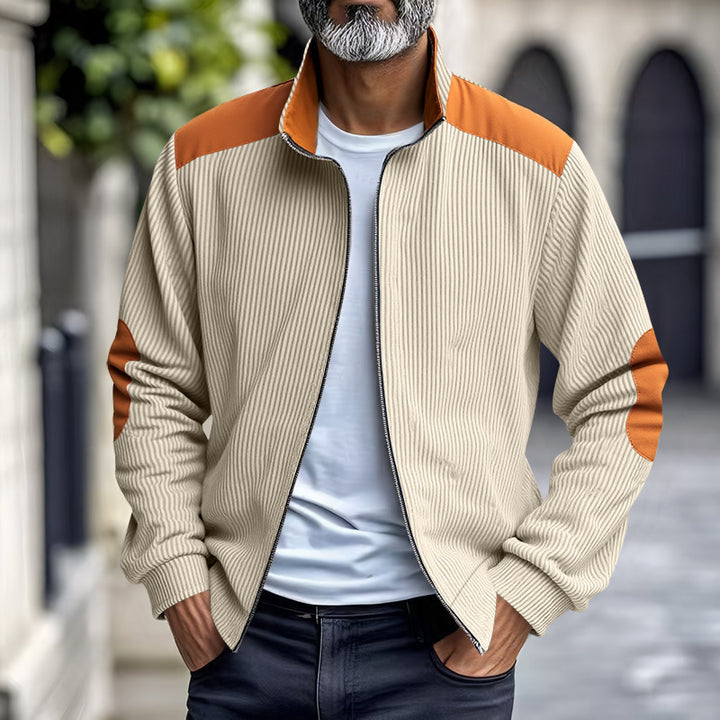 Herren Sportliche Zip-Jacke mit Rippenstruktur und Kontrastärmel Echoarchiv