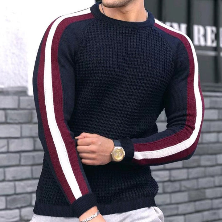 Herren Strukturstrick-Pullover mit Raglanärmeln und Kontraststreifen Echo Archiv