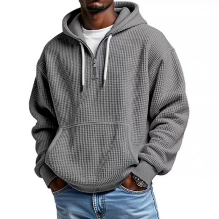 Herren Waffelstruktur-Hoodie mit halbem Reißverschluss und Kängurutasche Echo Archiv