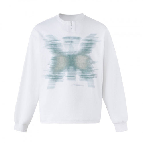 Unisex Oversize-Sweatshirt mit Henley-Ausschnitt und verschwommenem Schmetterlings-Print Echo Archiv