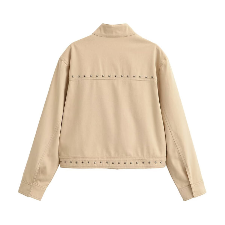 Damen Kurzjacke aus Kunstleder mit Nietenbesatz und Stehkragen Echo Archiv