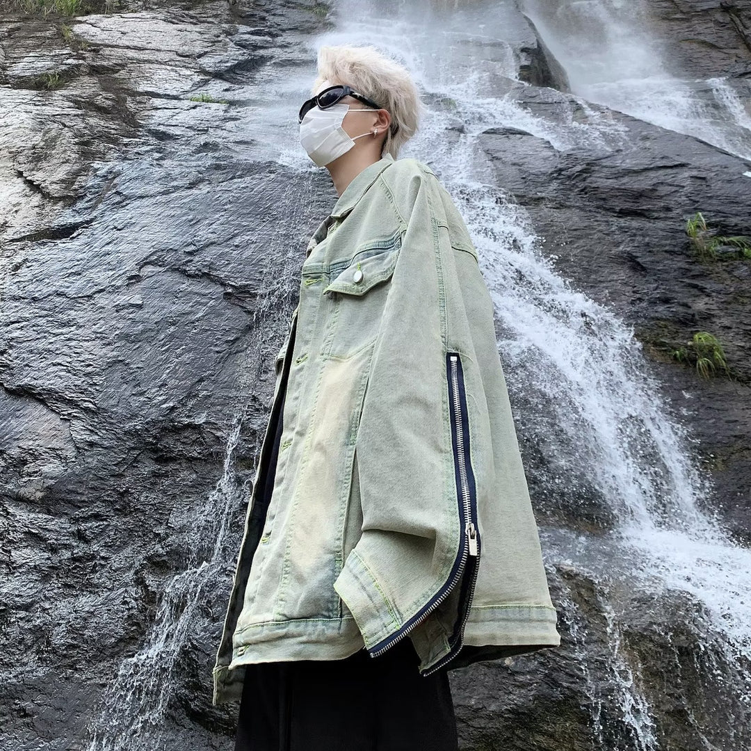Unisex lässige Oversize-Jeansjacke mit einzigartigem Schnitt und praktischen Taschen Echoarchiv