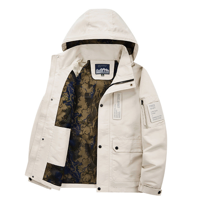 Herren Kapuzen-Fieldjacke mit Camouflage-Netzfutter und wasserabweisender Utility-Außenlage Echoarchiv