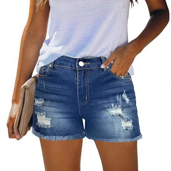 Damen Destroyed Denim-Shorts mit fransigen Säumen und lässigem Schnitt Echo Archiv
