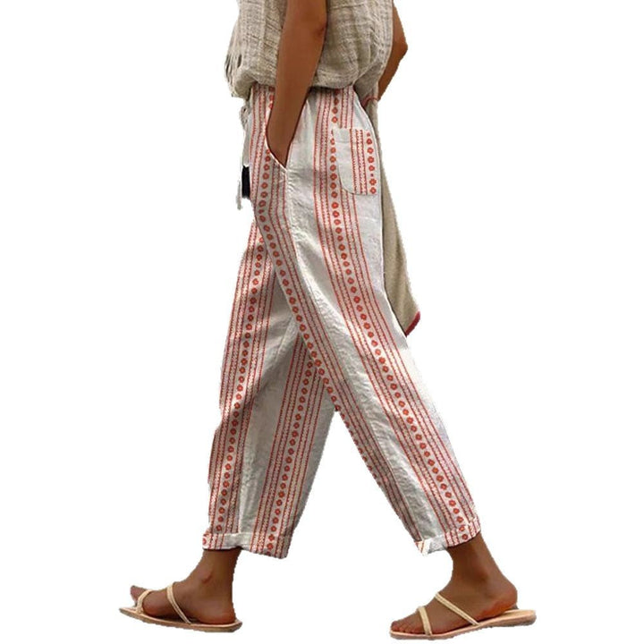 Damen Weite Leinenhose mit handgewebtem Muster Echoarchiv