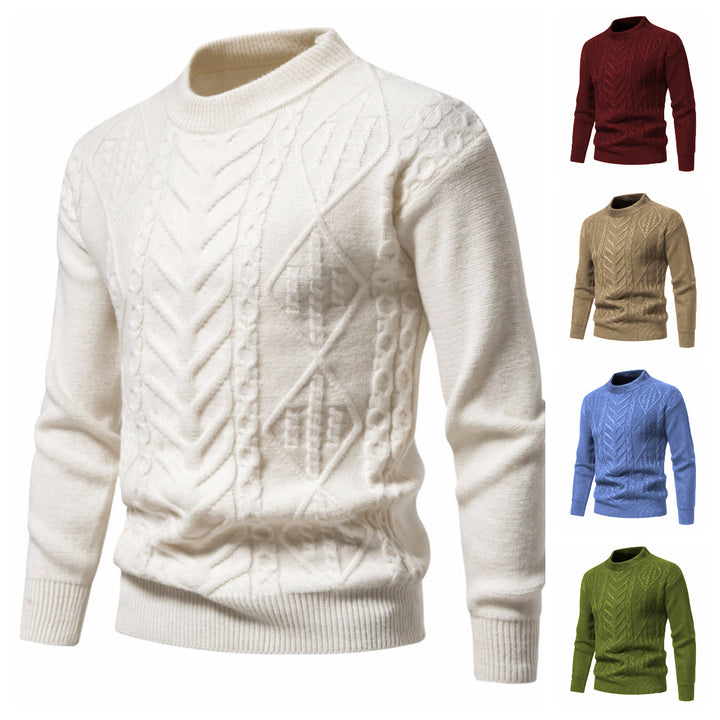 Herren Strukturierter Mockneck-Strickpullover mit Zopf- und Chevron-Muster Echo Archiv