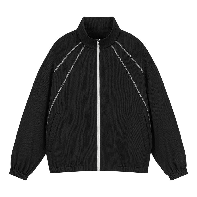 Unisex Oversize-Struktur-Trackjacke mit Stehkragen, Reißverschluss & Flatlock‑Details Echoarchiv