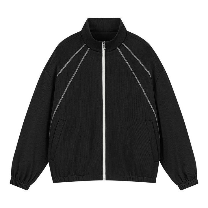 Unisex Oversize-Struktur-Trackjacke mit Stehkragen, Reißverschluss & Flatlock‑Details Echoarchiv