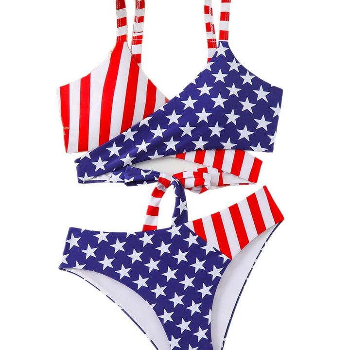Damen Triangel-Bikini-Set mit asymmetrischem Schnitt und buntem Sternen-Design Echo Archiv