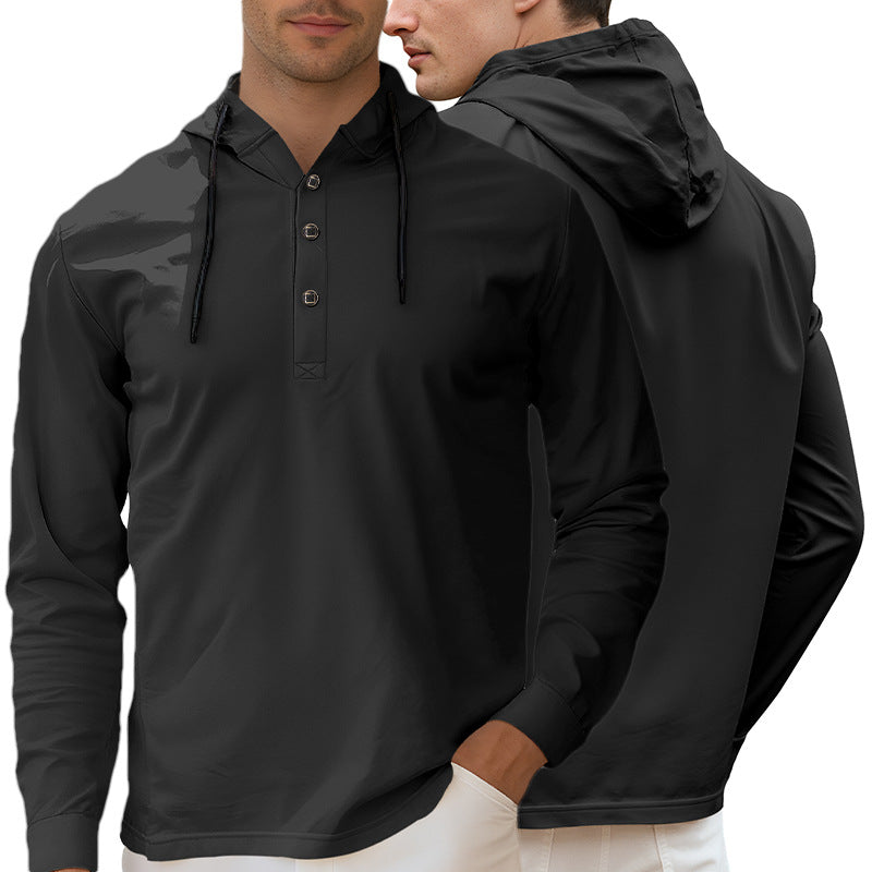 Herren nan Kapuzen-Henley Langarmshirt aus leichtem Stretchjersey mit Kordelzug Echo Archiv