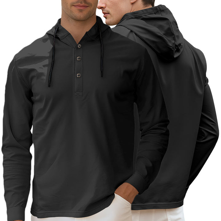 Herren nan Kapuzen-Henley Langarmshirt aus leichtem Stretchjersey mit Kordelzug Echo Archiv
