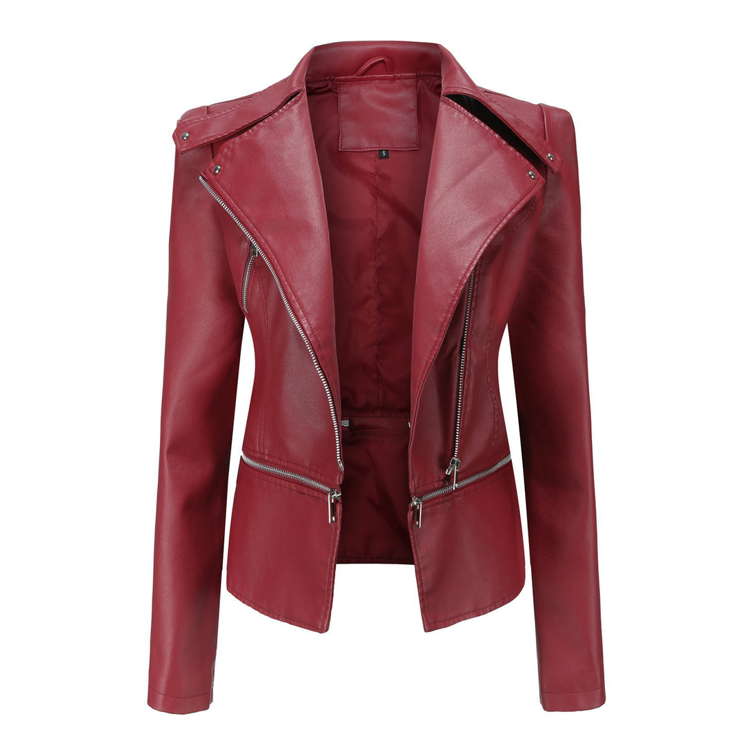 Damen nan taillierte Bikerjacke aus Kunstleder mit asymmetrischem Reißverschluss und Zier-Epauletten Echo Archiv