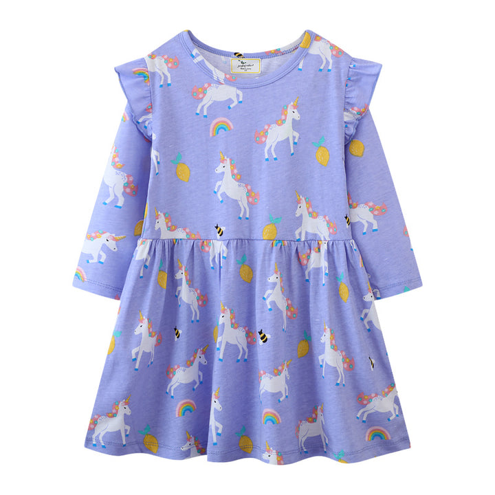Mädchen Langarmkleid mit niedlichen Einhornmotiven Echo Archiv