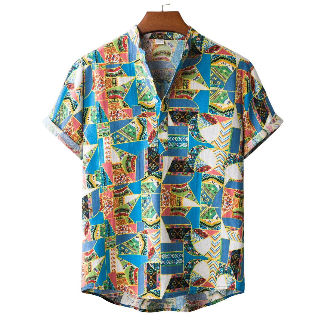 Herren Kurzarmhemd mit auffälligem Patchwork-Muster Echoarchiv