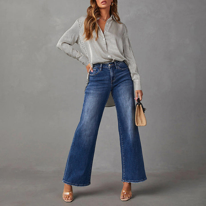 Damen High-Waist Denim-Schlaghose mit weitem Bein und leichter Vintage-Waschung Echo Archiv