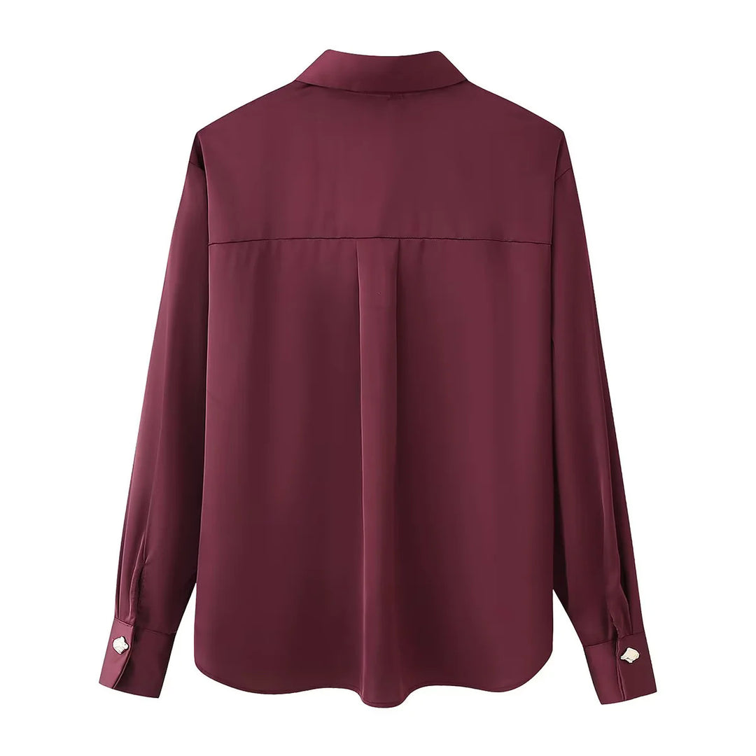 Damen nan seidige Hemdbluse mit Schmuckknöpfen, klassischem Kragen und lockerem Fall Echo Archiv