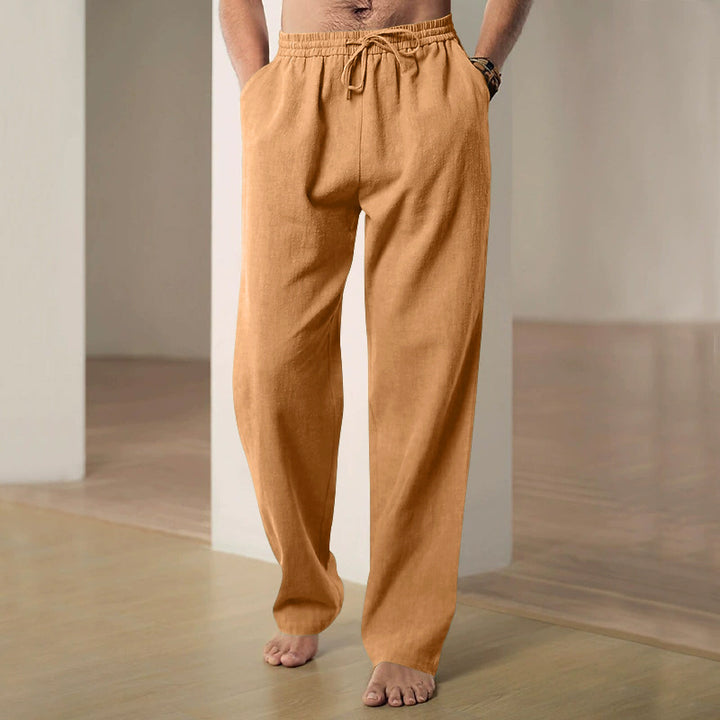 Herren nan lockere Leinen-Baumwoll-Freizeithose mit elastischem Bund und Kordelzug Echo Archiv