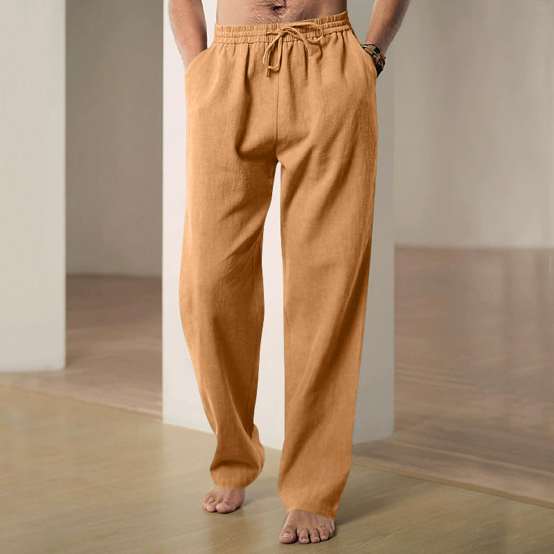 Herren nan lockere Leinen-Baumwoll-Freizeithose mit elastischem Bund und Kordelzug Echoarchiv