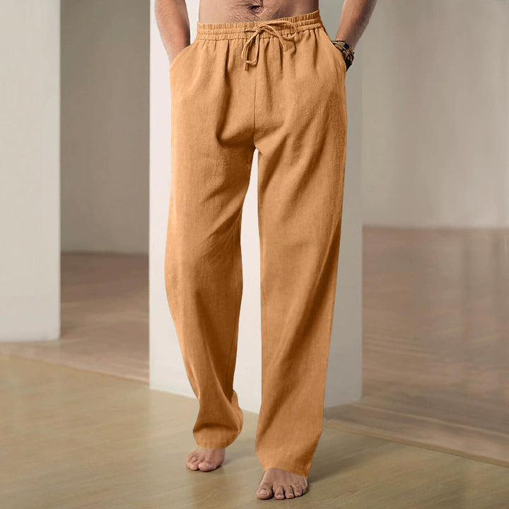 Herren nan lockere Leinen-Baumwoll-Freizeithose mit elastischem Bund und Kordelzug Echoarchiv