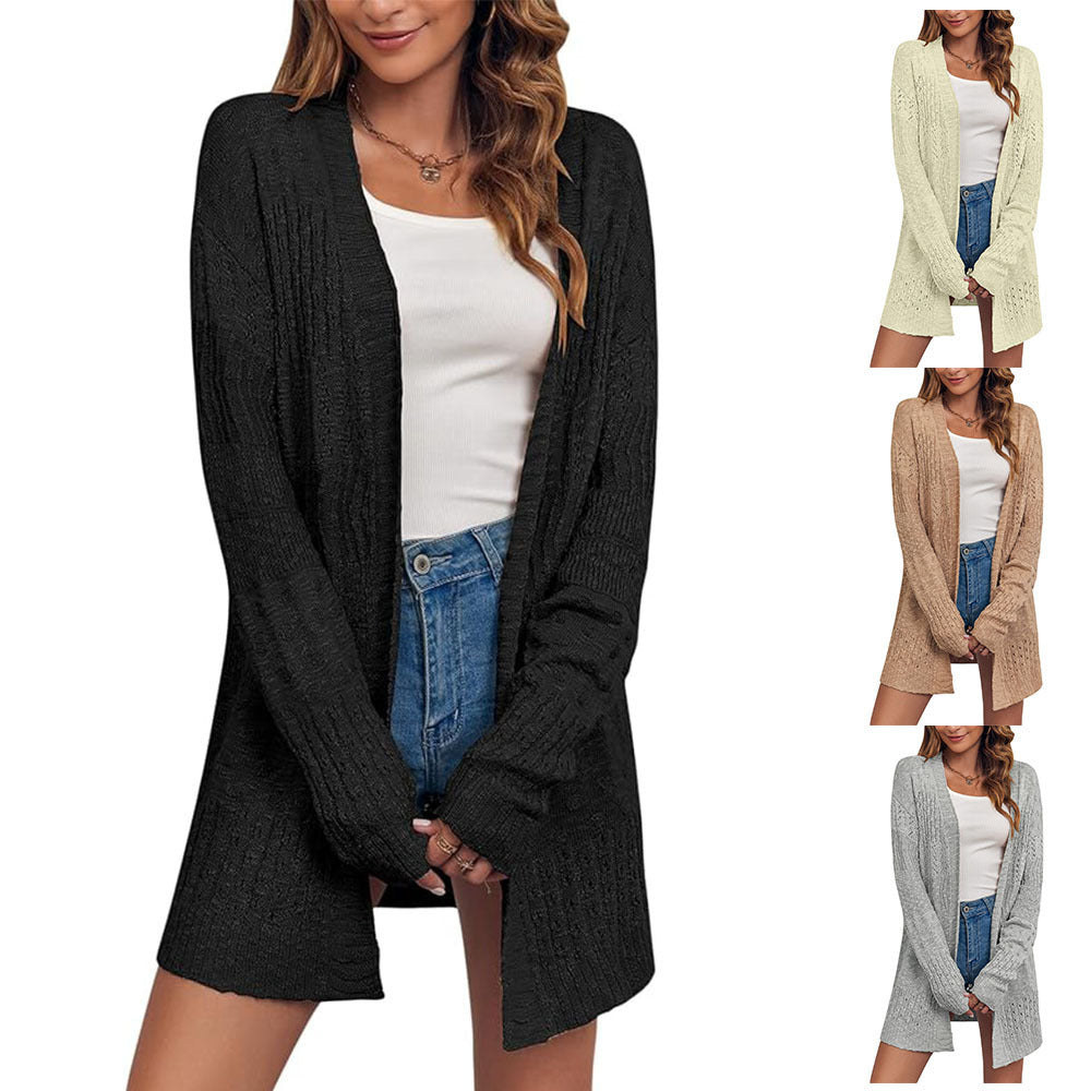 Damen Offener Strickcardigan mit Ajourmuster und lässiger Longline-Silhouette Echoarchiv