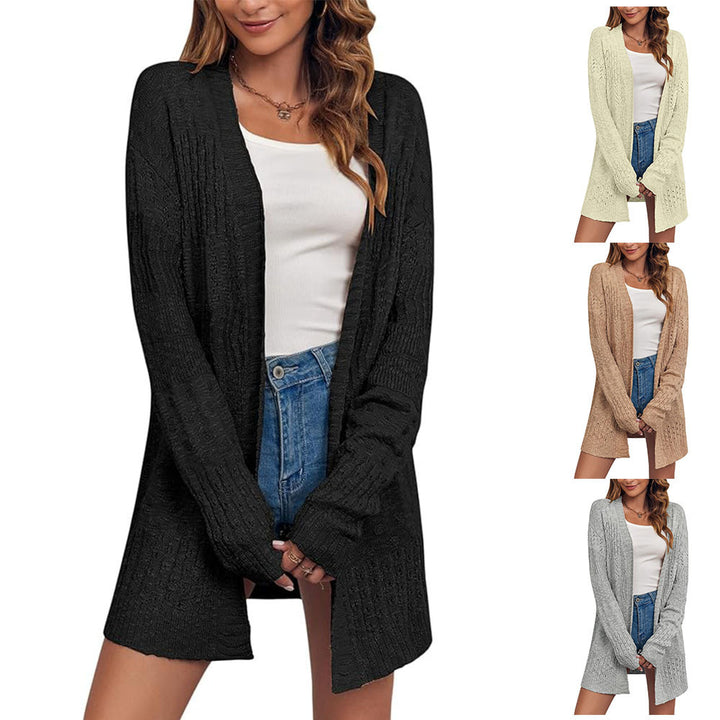 Damen Offener Strickcardigan mit Ajourmuster und lässiger Longline-Silhouette Echoarchiv