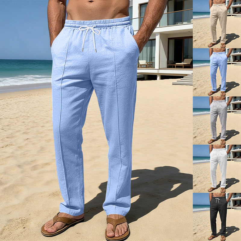 Herren nan atmungsaktive Leinenmisch-Hose mit Tunnelzug Bügelfalte und geradem Bein Echo Archiv