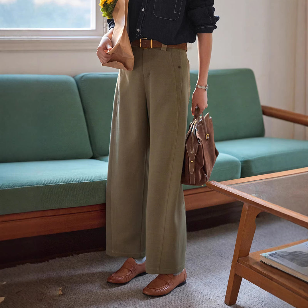 Damen Elegante und bequeme Hochtaillierte Stoffhose Echoarchiv
