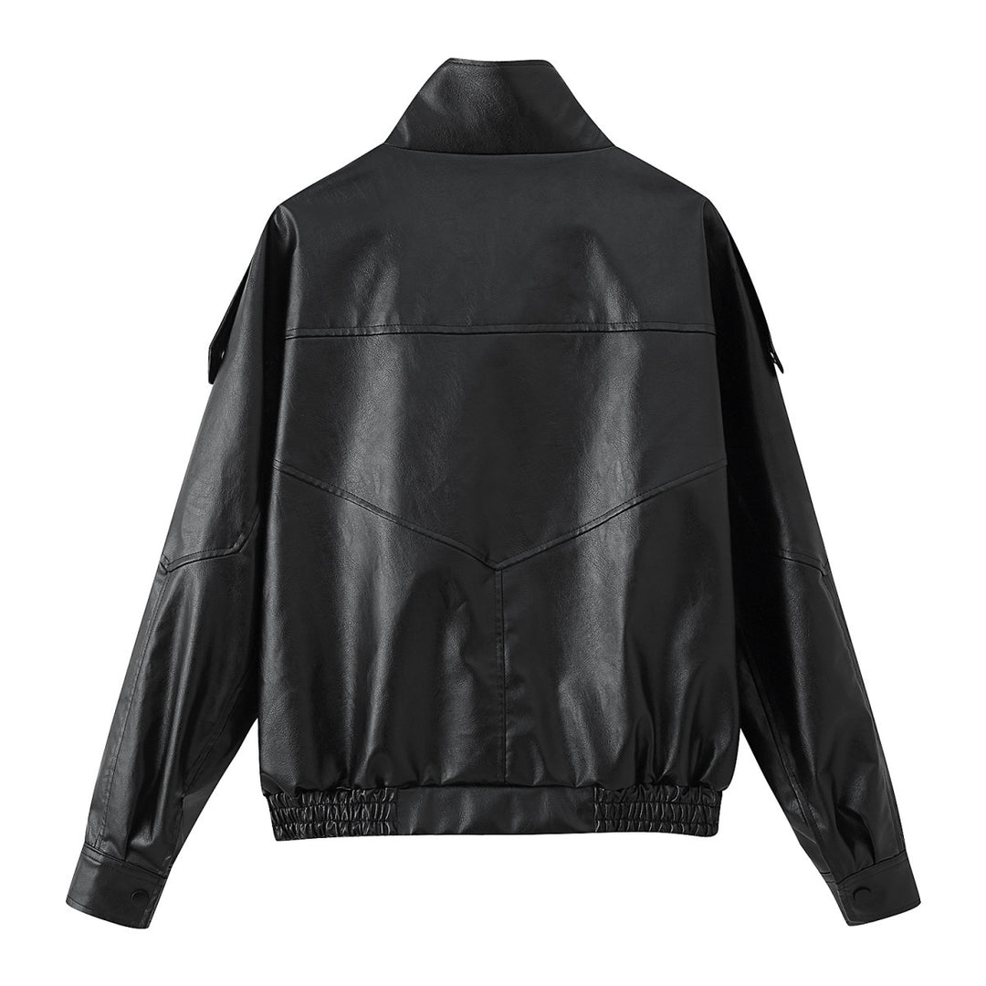 Herren nan lässige Bikerjacke aus Kunstleder mit hohem Stehkragen, Schulterklappen und elastischem Saum Echo Archiv