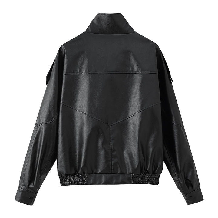 Herren nan lässige Bikerjacke aus Kunstleder mit hohem Stehkragen, Schulterklappen und elastischem Saum Echo Archiv