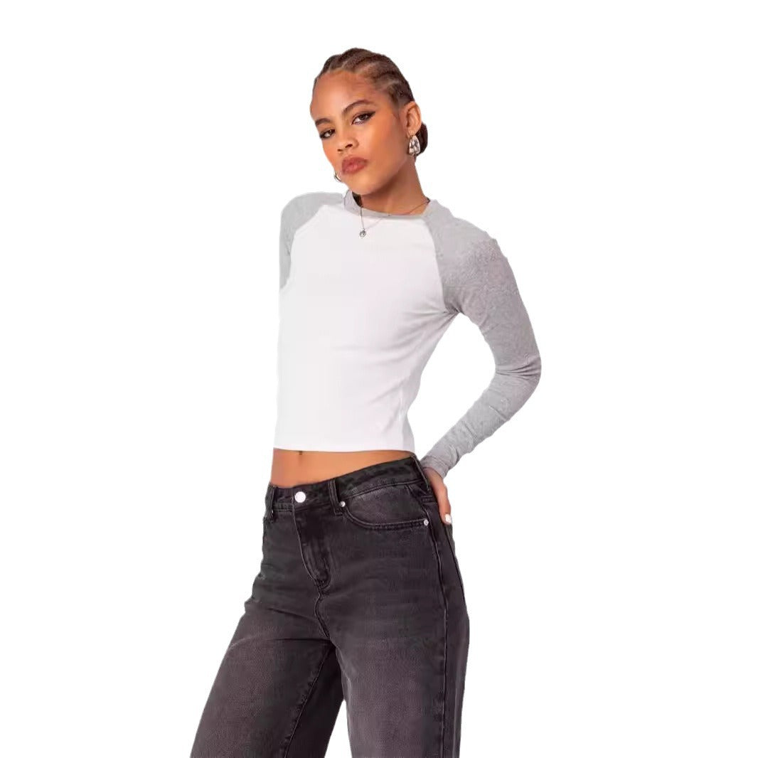 Damen Langarmshirt mit Kontrastärmeln und figurbetontem Schnitt Echo Archiv