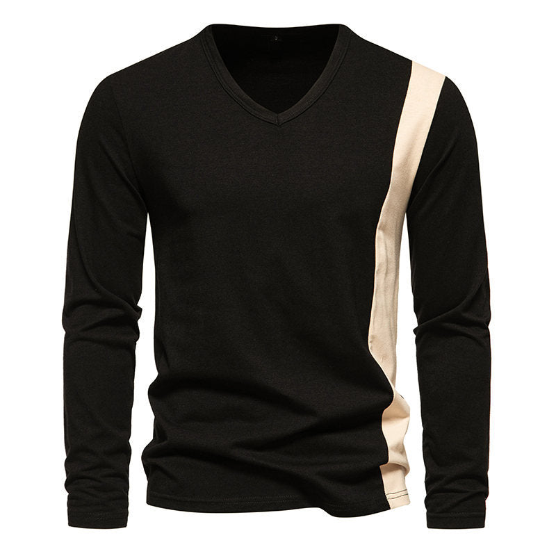 Herren Langarmshirt mit modernem V-Ausschnitt und kontrastierendem Design Echoarchiv