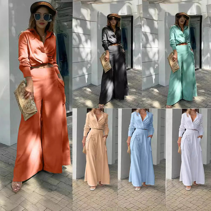 Damen Hochtaillierte weite Palazzo-Hose mit seitlicher Cargotasche und fließender Silhouette – Avérine