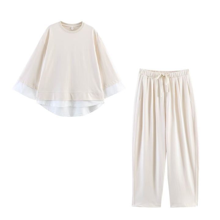 Damen Loungewear-Set aus weichem Jersey mit überlappendem Layer-Top und elastischer Highwaist-Hose Echo Archiv