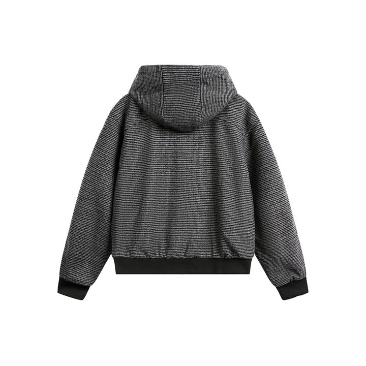 Unisex Kurz geschnittener Kapuzen-Blousonjacke im Strukturmix mit Knebelverschluss und Rippbündchen Echoarchiv