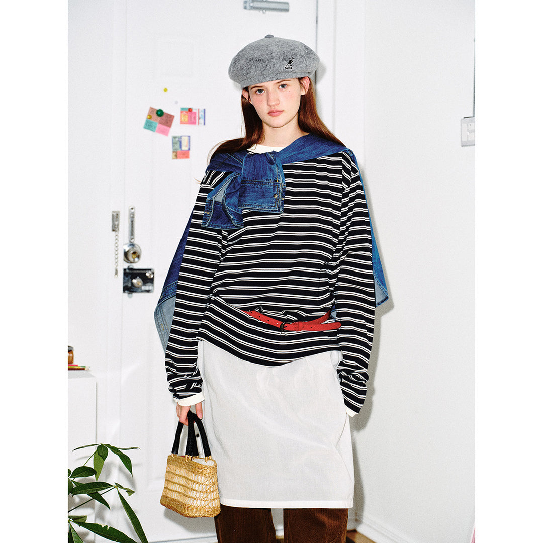 Unisex Gestreiftes Langarmshirt im Breton‑Stil mit kontrastiertem Rippenkragen und Relaxed Fit Echoarchiv