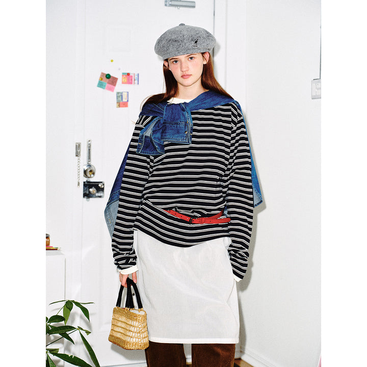 Unisex Gestreiftes Langarmshirt im Breton‑Stil mit kontrastiertem Rippenkragen und Relaxed Fit Echoarchiv