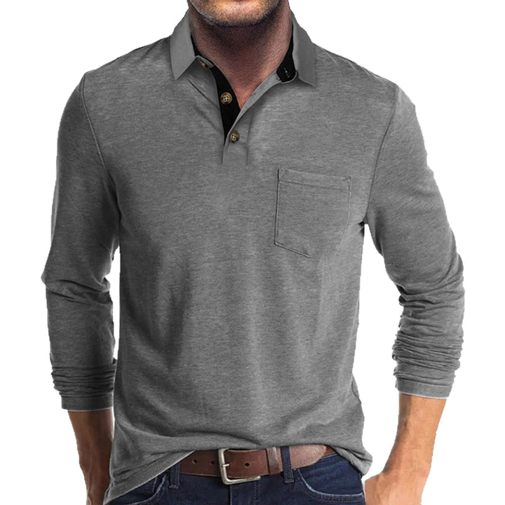 Herren elegantes Langarm Poloshirt mit modernem Kragen und leichtem Stretch Echoarchiv