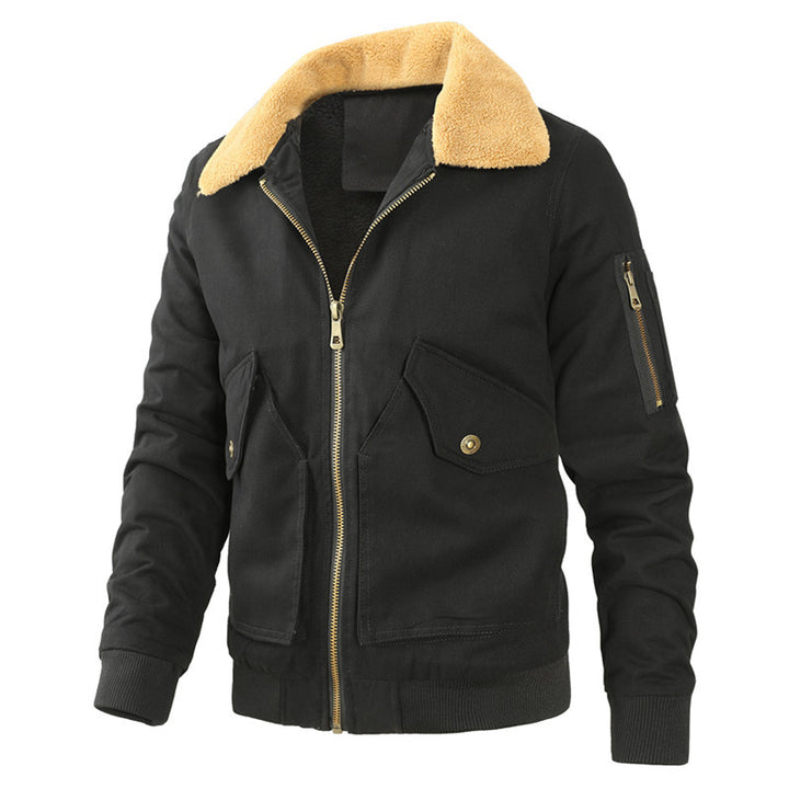 Herren Aviatorjacke mit Sherpa-Kragen, robustem Canvas und Mehrfachtaschen Echoarchiv