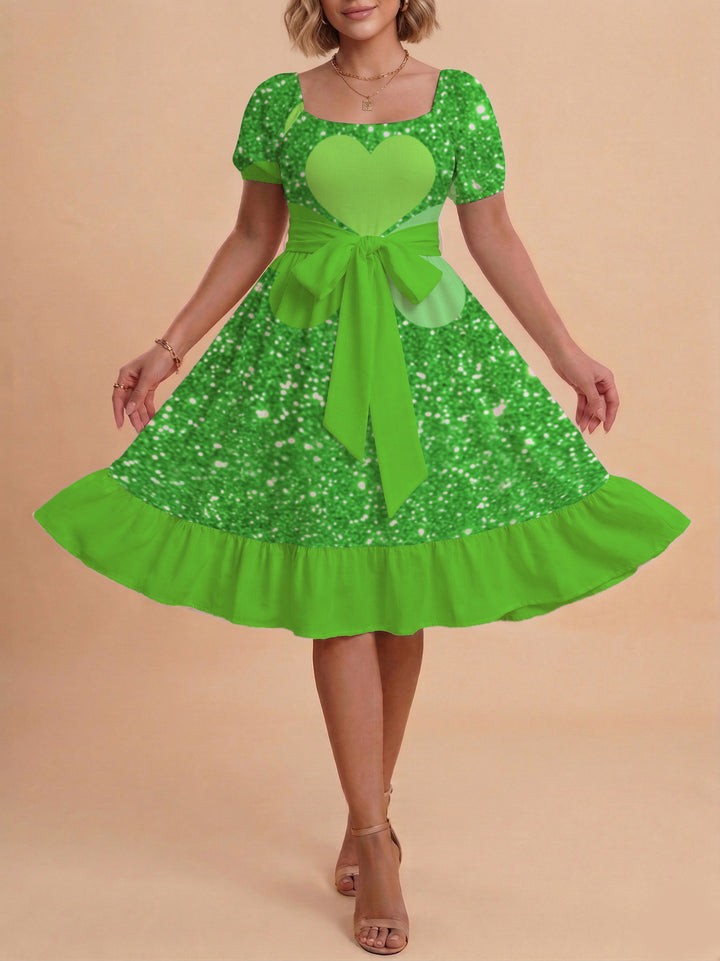 Damen schickes Glitzerkleid mit tailliertem Schnitt und Rüschensaum Echo Archiv
