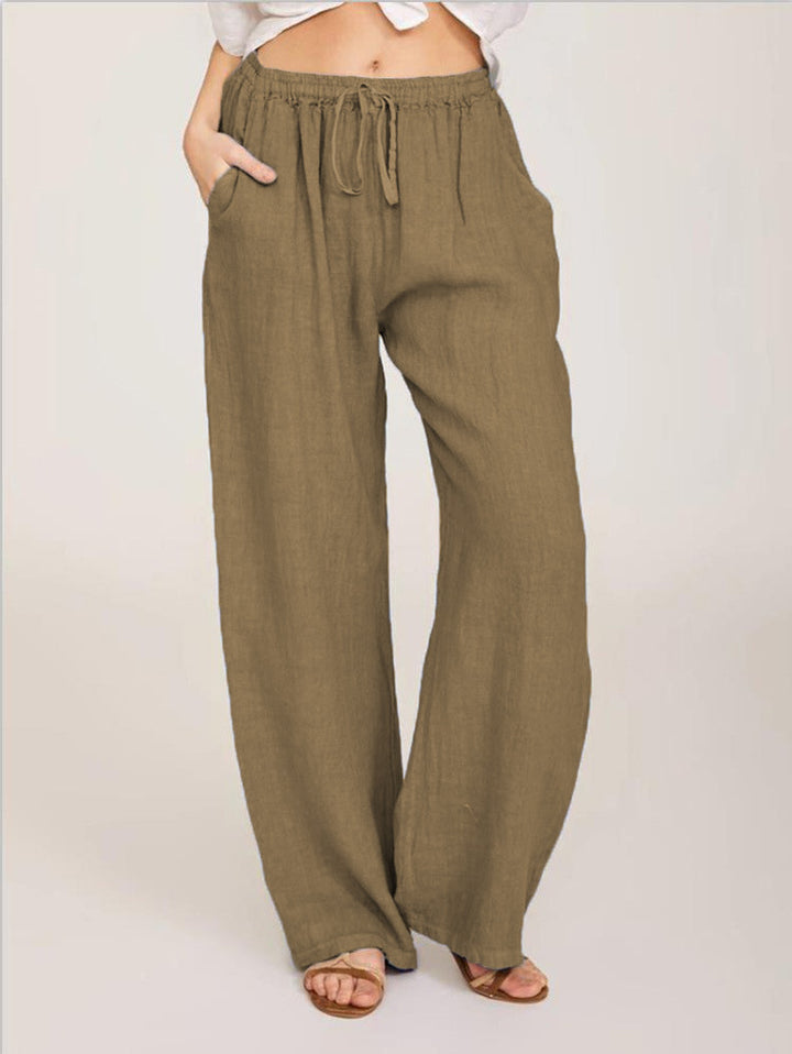 Damen luftige Palazzo-Hose mit Tunnelzugbund, elastischem Taillenabschluss und seitlichen Eingrifftaschen – Avélisse