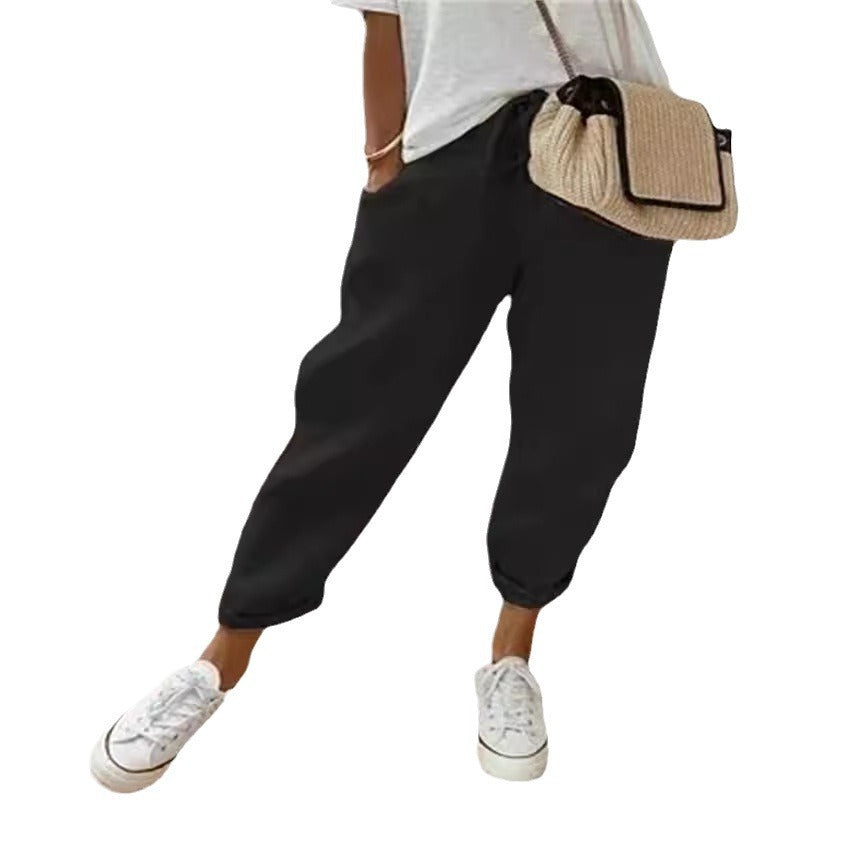 Damen nan legerer Leinen-Jogger mit Kordelzug, Eingrifftaschen und umgeschlagenem Saum Echo Archiv