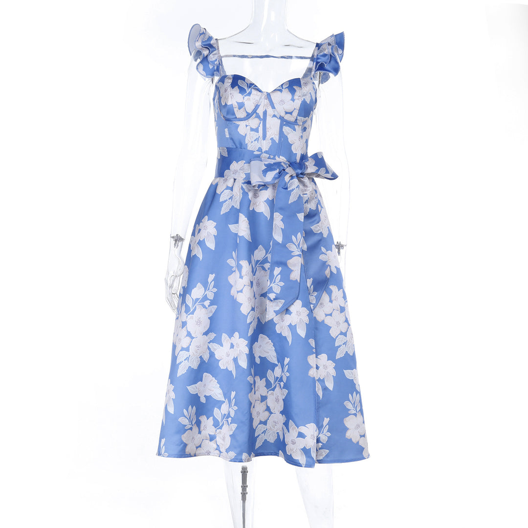 Damen Blumenkleid mit Taillengürtel und Rüschendetails Echo Archiv