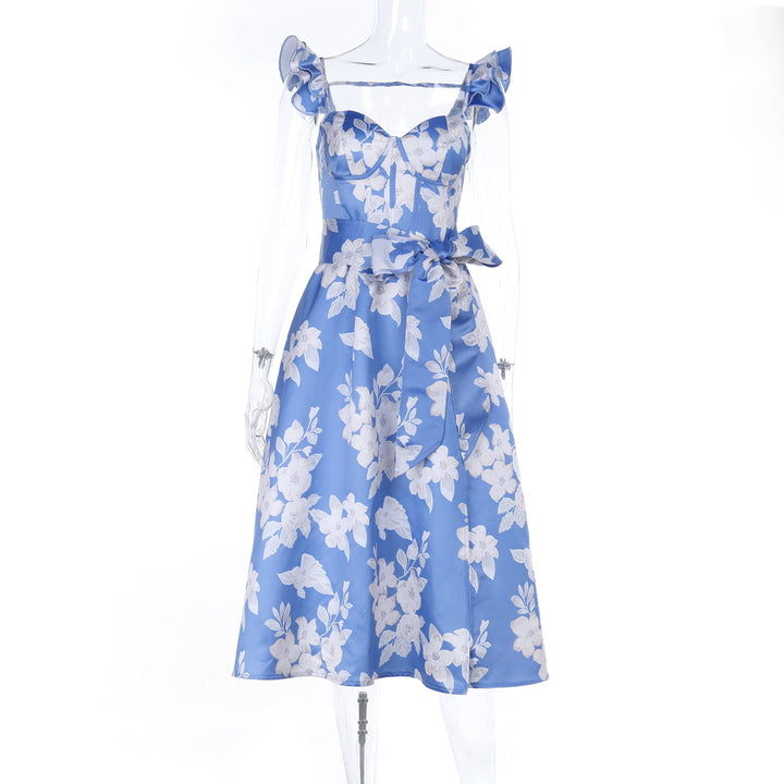 Damen Blumenkleid mit Taillengürtel und Rüschendetails Echo Archiv
