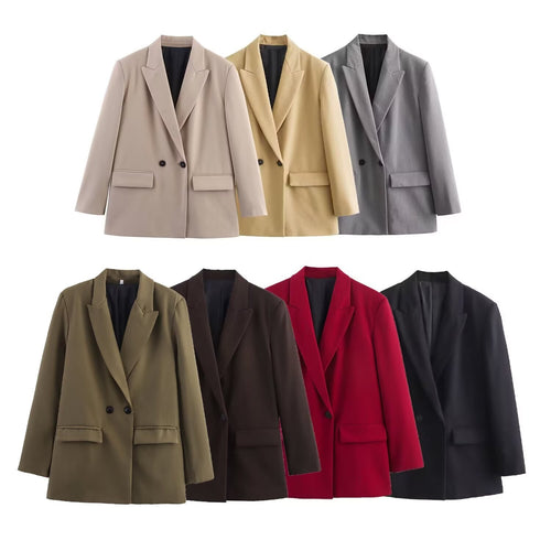 Damen Doppelreiher-Blazer mit Reverskragen, längerem Oversize-Schnitt und Pattentaschen Echo Archiv