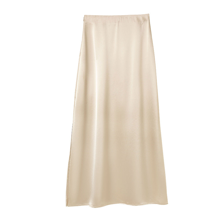 Damen Langer eleganter Satin-Biaisrock mit hohem Bund und fließender Silhouette Echoarchiv