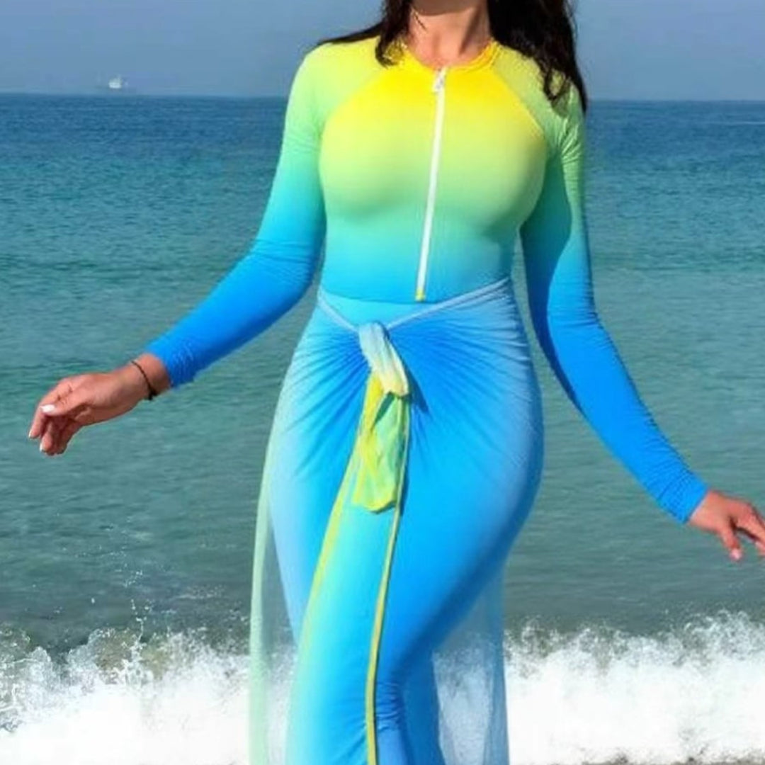 Damen sportlicher Langarm-Schwimmanzug mit Reißverschluss und Wickeloptik Echo Archiv