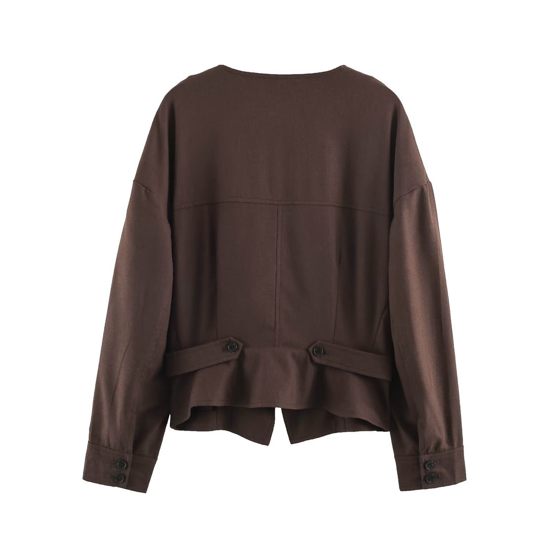 Damen Asymmetrische Wickeljacke mit dekorativer Knopfleiste und überschnittenen Schultern Echo Archiv