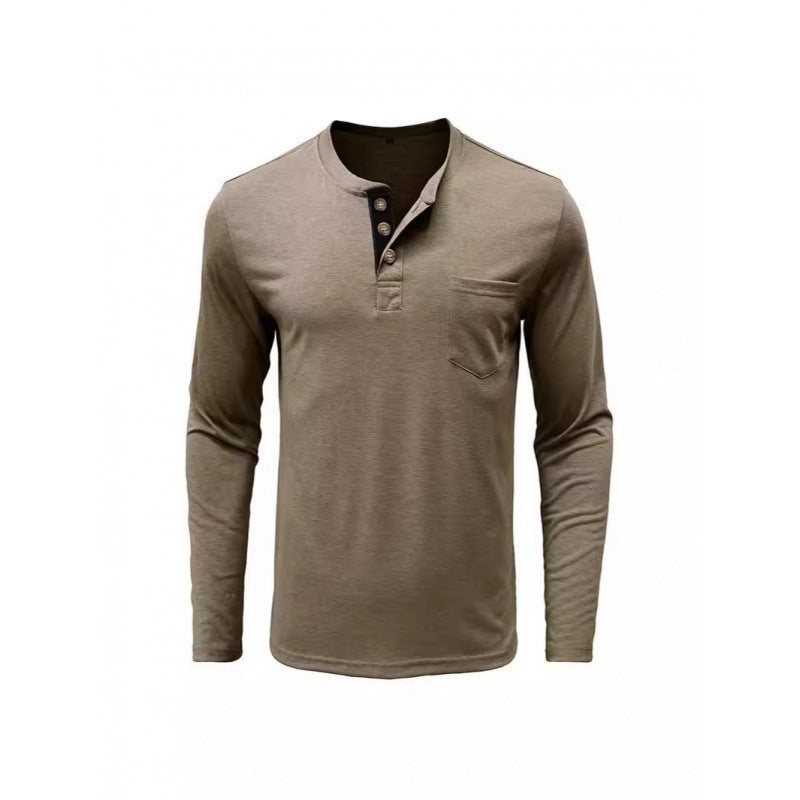 Herren Langarmshirt mit modischem Stehkragen und eleganter Knopfleiste Echoarchiv